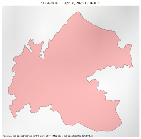 Visual map representation of the SUGARLOAF.     wildfire, showing the perimeters of the 43.2 acre fire on a map.