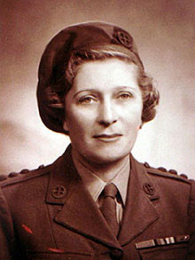 Lise de Baissac in her First Aid Nursing Yeomanry (FANY) uniform. She is a white woman with fair hair.