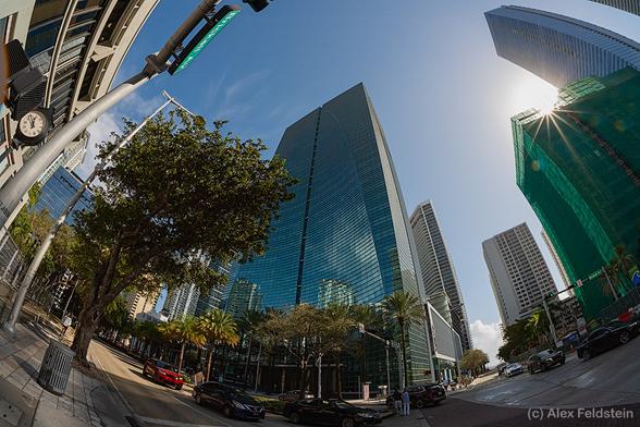 A fisheye view of the Brickell Arch building in Miami