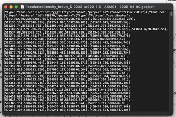 Screenshot einer GeoJSON Datei im Texteditor, verwendet Koordinaten im Format 511892.592,5892281.709

edit: unter properties wird EPSG:25832 angegeben.