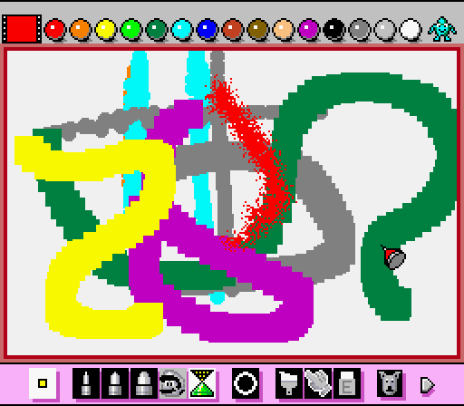 Doodle in Mario Paint for Super NES showing different brushes in different colors