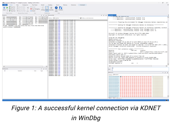 A successful kernel connection via KDNET in WinDbg