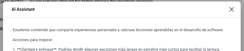 Jetpack AI feedback in Spanish on an all-English blog