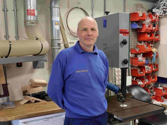 Mike in the Estates department’s maintenance room in Morriston Hospital.
