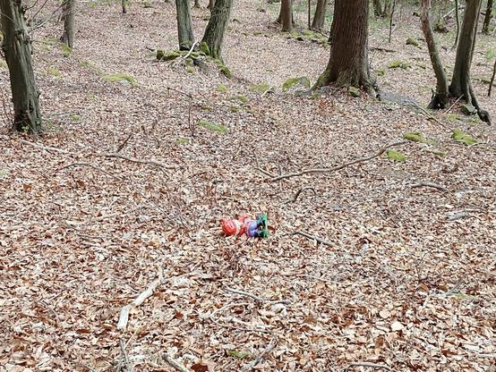 Zwerg Figur liegt im Wald im Laub