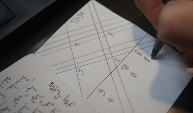 A visual multiplication program that relies on counting the intersection of lines to get the product from multiplication of large numbers. For digits larger than 4, lines of a different style or color can reduce clutter.