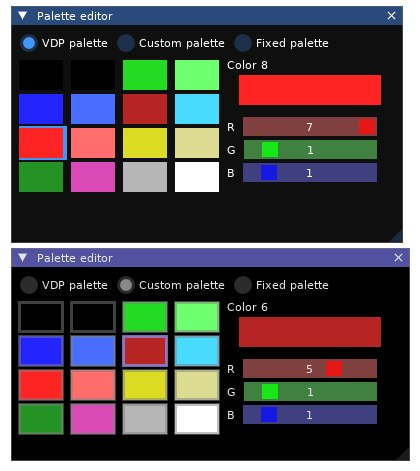 Above image shows that the coloured buttons in the palette widget had no borders and the selected button was cropped. Below image show these two problems fixed.