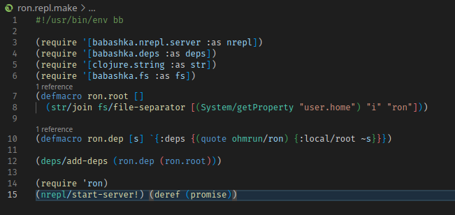 babashka script dynamically adding a classpath and starting a repl server.