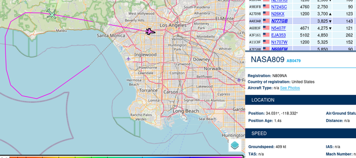 NASA809 up over LA right now