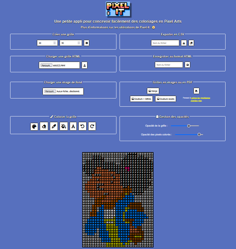 Copie d'écran de l'application pixel it avec le pixel art de Ada de l'histoire Ada et Zangeman