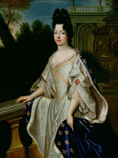 Portrait de Marie Adélaïde de Savoie, Duchess of Burgundy (1685-1712), circa 1698, https://commons.wikimedia.org/wiki/File:Marie_Ad%C3%A9la%C3%AFde_of_Savoy_as_depicted_circa_1697_(wearing_Fleur-de-lis_as_Duchess_of_Burgundy)_by_a_member_of_the_%C3%89cole_Fran%C3%A7aise.jpg