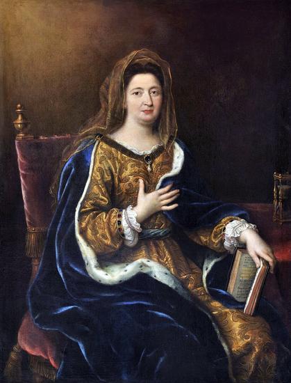Portrait of: 
Pierre Mignard I: Françoise d'Aubigné, marquise de Maintenon (1635-1719), circa 1694, https://commons.wikimedia.org/wiki/File:Pierre_Mignard_-_Fran%C3%A7oise_d%27Aubign%C3%A9,_marquise_de_Maintenon_(1694).jpg