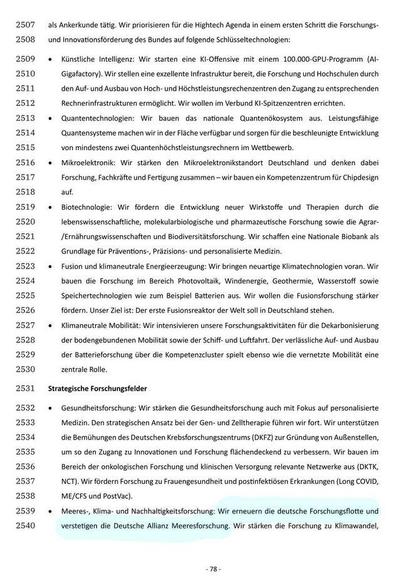 Seite 78 des Koalitionsvertrages 2025 mit markierter Passage zur Verstetigung der DAM