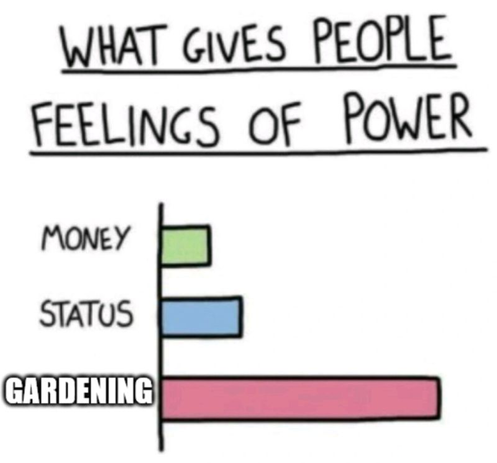 Chart with the title "What Gives people feelings of Power?" with three bars where "Gardening" is the biggest