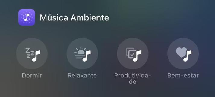 Quatro botões dos novos controles “Música Ambiente” do iOS 18.4