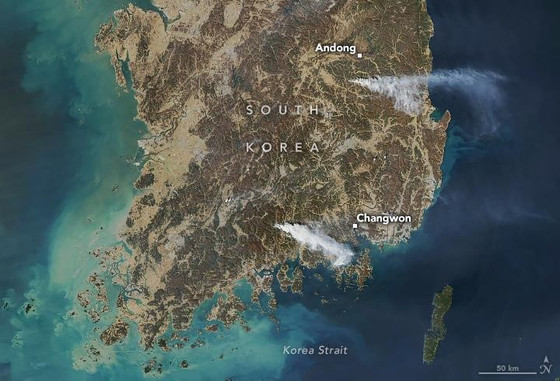 韓国の「怪物山火事」が残した火傷はこれほど大きかった…ＮＡＳＡによって撮影された傷跡 - ライブドアニュース