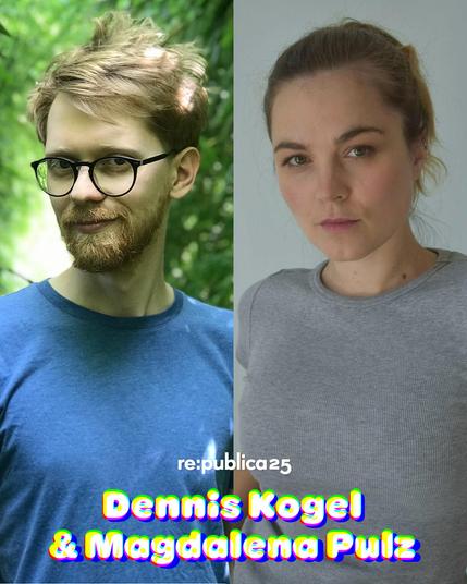 Das Foto zeigt zwei nebeneinanderstehende Portrait Aufnahmen von Dennis Kogel und Magdalena Pulz. Sie beide gucken in die Kamera.