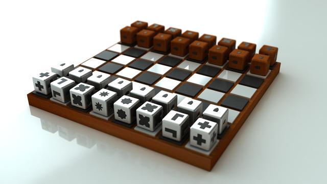 A chess set. For blind people. Each piece describes the movement of said piece by its shape. It’s material defines whether it is a white or black piece.