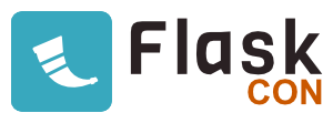 Flask logo (blue squart with white line art of a horn flask) next to the title FlaskCon