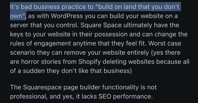 bad-practice-to-build-on-land-you-dont-own self hosted website vs platform account