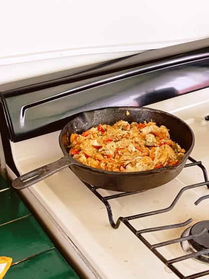 Scrambled eggs on cast iron pan