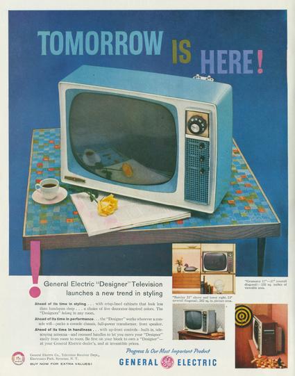 Vintage ad for TV set with the word designer in quote marks for no good reason