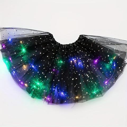 Jupe de tutu LED pour filles, robe de ballet princesse pour performance de danse, jupe midi pour enfants, fée, mesh fin, costume d'Halloween Mardi Gras - sans marque - CF-001-CS