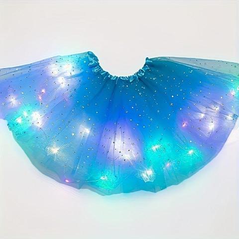 Jupe de tutu LED pour filles, robe de ballet princesse pour performance de danse, jupe midi pour enfants, fée, mesh fin, costume d'Halloween Mardi Gras - sans marque - CF-001-CS