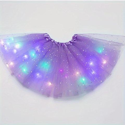 Jupe de tutu LED pour filles, robe de ballet princesse pour performance de danse, jupe midi pour enfants, fée, mesh fin, costume d'Halloween Mardi Gras - sans marque - CF-001-CS