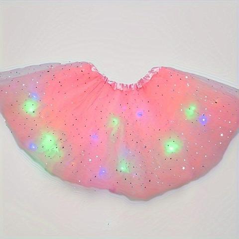 Jupe de tutu LED pour filles, robe de ballet princesse pour performance de danse, jupe midi pour enfants, fée, mesh fin, costume d'Halloween Mardi Gras - sans marque - CF-001-CS