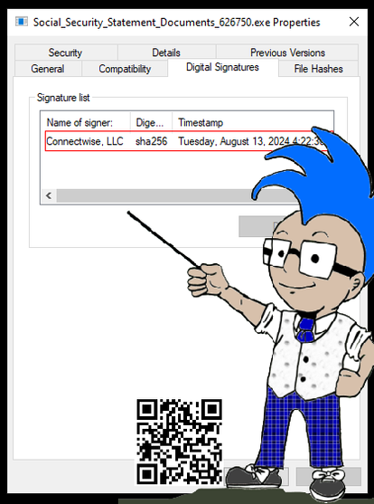Cryptographically signed by ConnectWise? It's actually a real ConnectWise client installer.