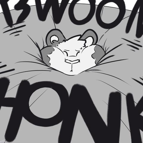 Sot the blimp is surrounded by fabric as his head sinks deeper into his humongous, enormous, growing body. There are loud groaning, blaring, and growing sound effects happening around him, going "BWOOM" and "HONK!"

0425 sot art sweet blimp immobile toobig growth round tiger