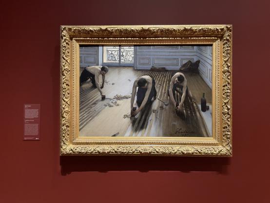 An exceptional painting by the 19th century French Impressionist painter Gustave Caillebotte of labourers scraping away old flooring.