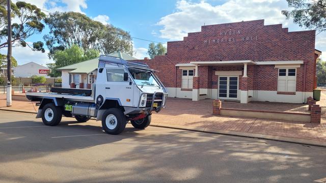 The OKA parked in front of the art deco Hyden Memorial Hall