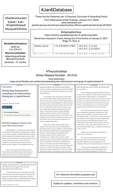 Screenshots of court information pertaining to convicted January 6th rioter Kevin Louis Galetto (Merritt Island, Florida).