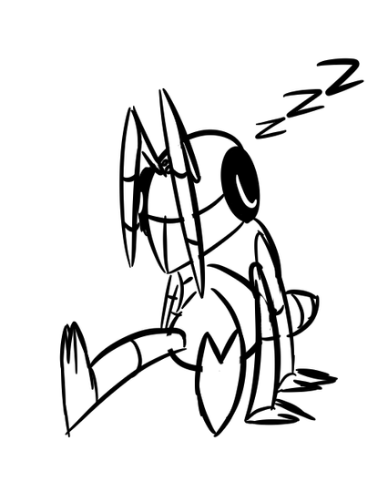 An anthropomorphic ant sleeping sitting down.