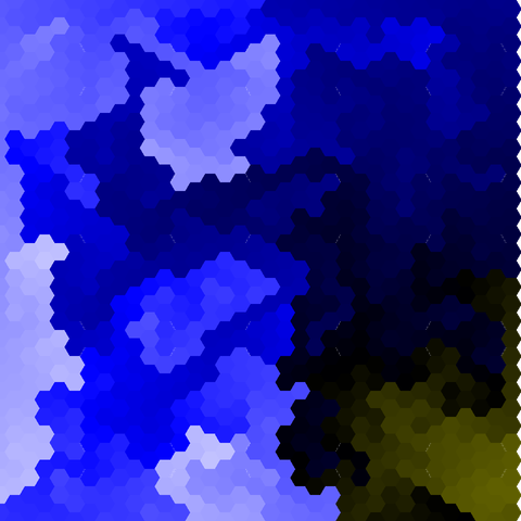 Hexagon Maze with invisible walls colored in white-blue-black-yellow