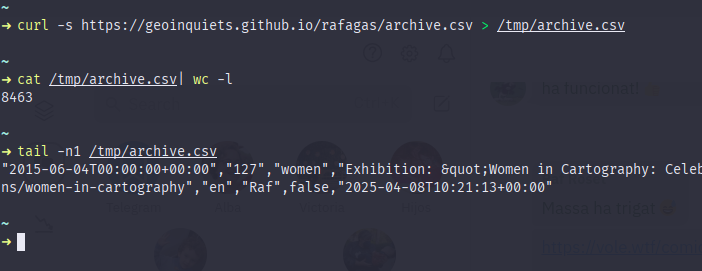 A screenshot with count and first link collected