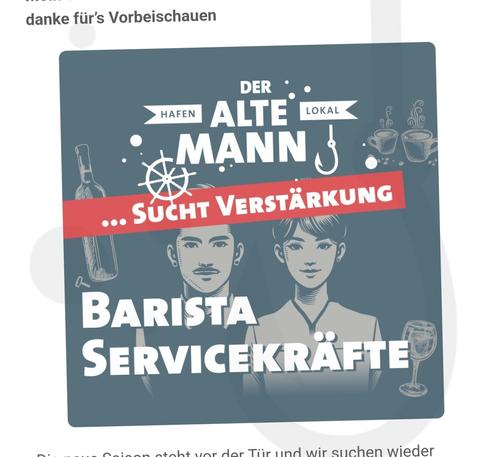 Der alte Mann

Sucht Verstärkung

Barista Servicekräfte