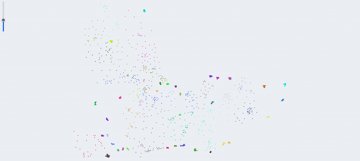 A hex cartogram being built. Some local authorities appear as contiguous groups. The rest of the ward hexes are spread around placed relative to their geography.
