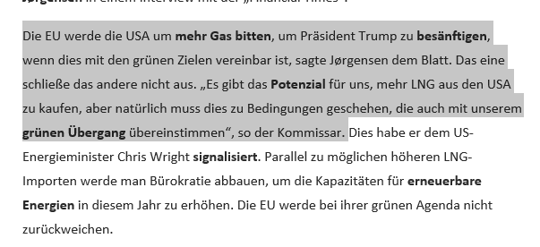 Screenshot aus dem Background Tsp. Energie und Klima vom 11.4.25 mit Schraffur im Text.