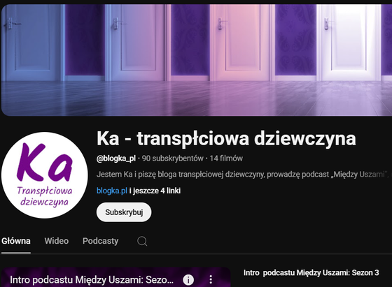 Screen shot kanału na YouTube - Ka - transpłciowa dziewczyna, 90 subskrypcji