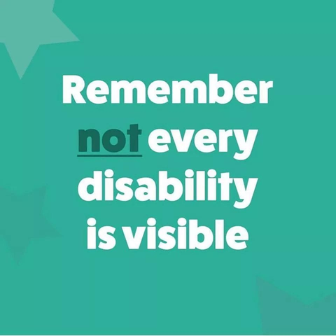 Green background with a subtle star pattern.

"Remember not every disability is visible."