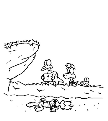 Zid and Zniw minicomic panel 2

The backflip didn't do exactly as planned. Agu is holding a "1" scoreboard