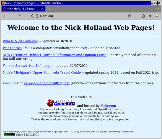 Screenshot of the webpage under www.nickh.org