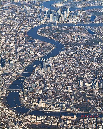 Aerial view of London looking west to east