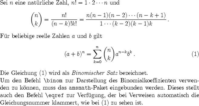 Beispiel für ein mit LaTeX gesetzte Seite mit Formeln
