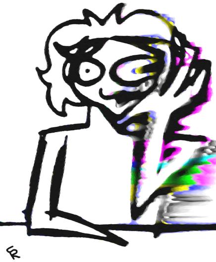Here, my character is depicted in a bold, black outline, with exaggerated features and a wide-eyed expression. Half of the picture is smudged with glitch-like effects, creating a sense of distortion and unease. The mood is one of anxiety and disorientation, as if the subject is caught in a moment of lapse.

Made with Krita and GIMP around April 9, 2025.

This work is licensed under CC BY-ND 4.0. To view a copy of this license, visit https://creativecommons.org/licenses/by-nd/4.0/