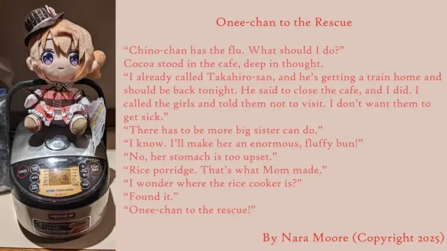 Story as in post.
On left a Hoto Cocoa plushie on top of a rice cooker.