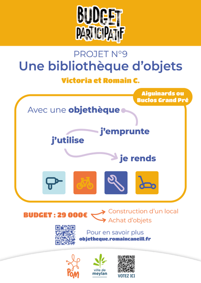 Affiche de communication du budget participatif de Meylan pour l’objethèque, recto